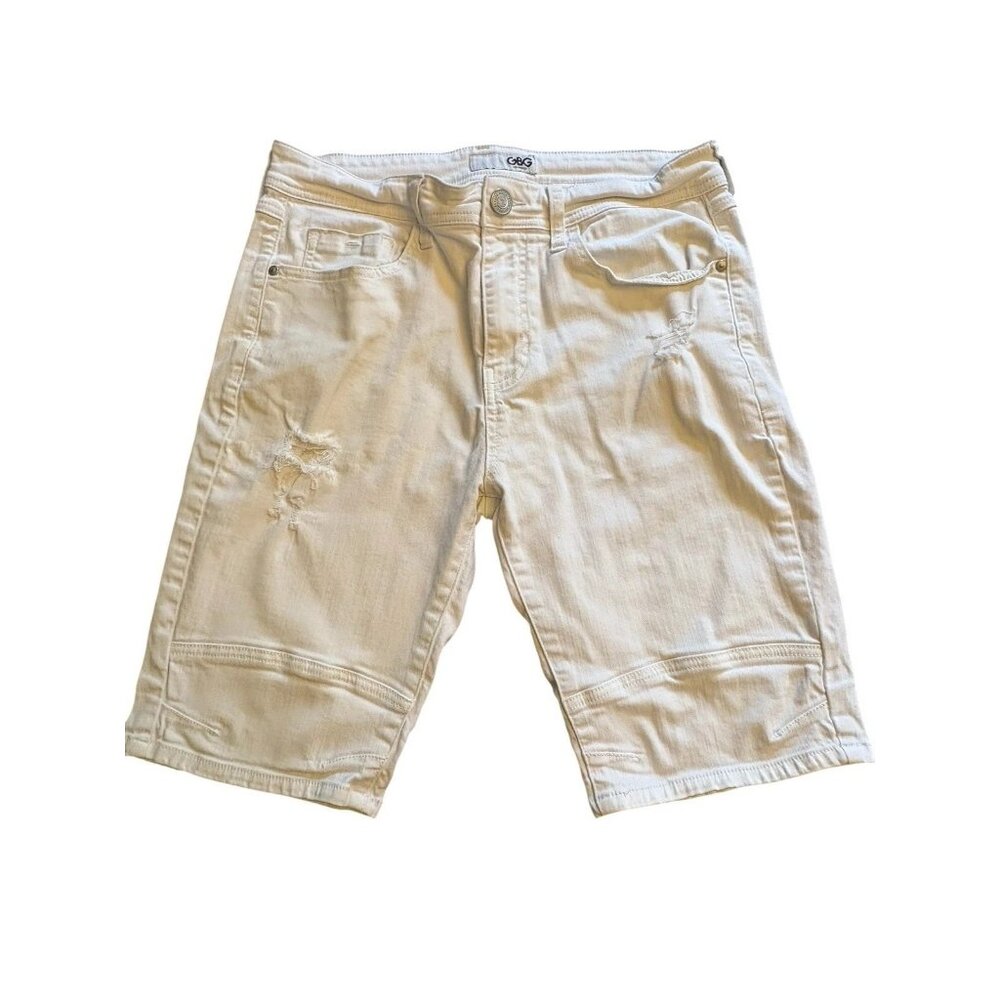 GBG Los Angeles Men's Size 32 White Distressed Slim Denim Shorts Bermuda Style
